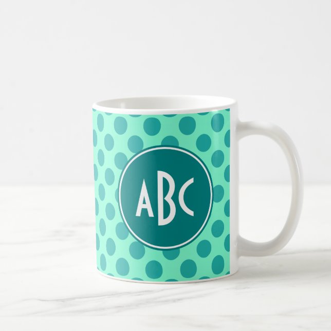 Aquamariner Monogram Green Polka Dot Tasse (Rechts)