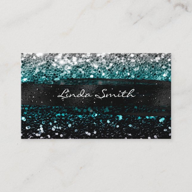 Aquamariner Multi Confetti Glitzer Black Brush Str Visitenkarte (Vorderseite)