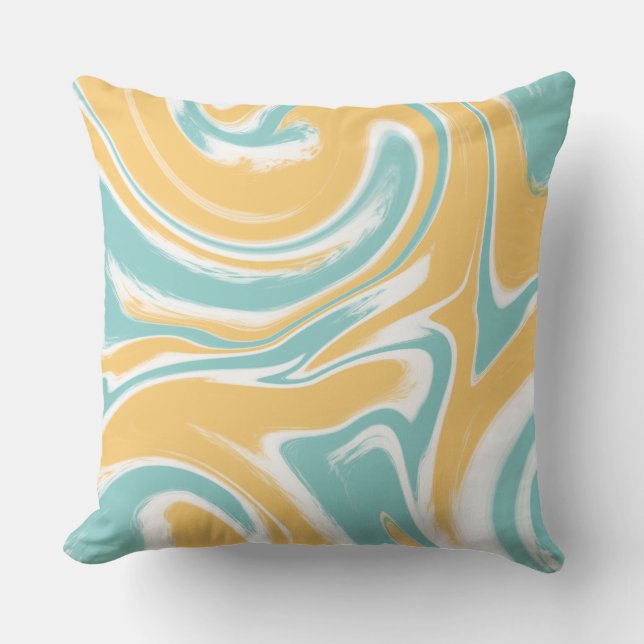 Aquamariner Mustard Swirl Art Dekor Kissen (Vorderseite)