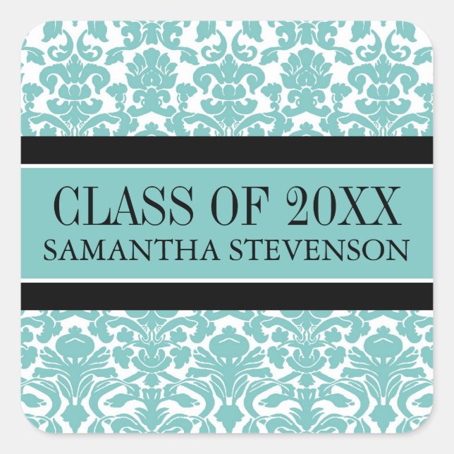 Aquamariner Name des Abschlusses "Damaskus" Quadratischer Aufkleber (Vorderseite)