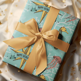 Aquamariner Nautikstern - Benutzerdefinierter Text Geschenkpapier