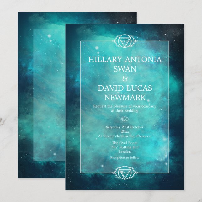 Aquamariner Nebel und Einladung zur Hochzeit von C (Vorne/Hinten)