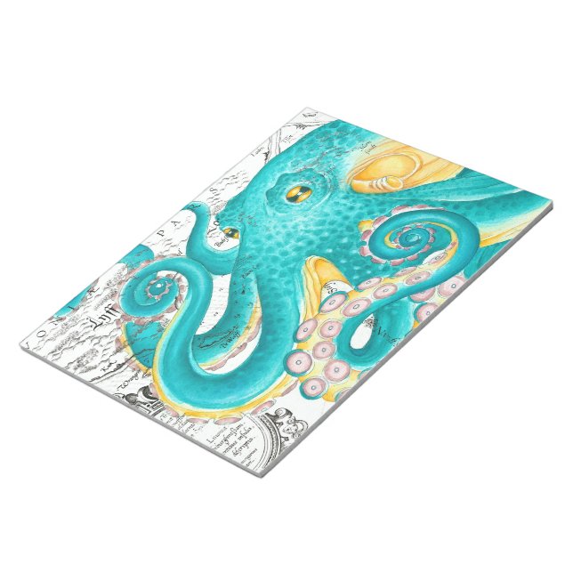 Aquamariner Oktopus Wasserfarbe Notizblock (angewinkelt)