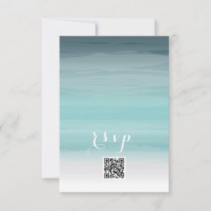 Aquamariner Ombré Wedding QR Code RSVP Karte
