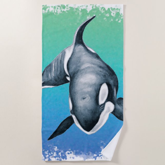 Aquamariner Orca-Wal Strandtuch (Vorderseite)