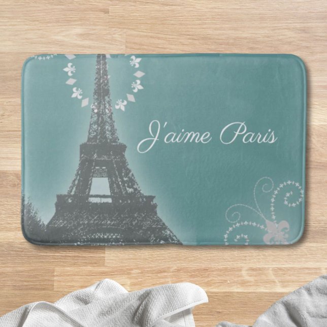 aquamariner Paris-Eiffelturm in mädchenhafter Retr Badematte (girly chic retro fashion Teal paris eiffel tower Bath Mat)