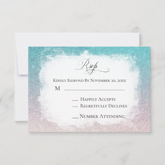 *~* Aquamariner Peach Glitzer Strand AR4 Wedding R RSVP Karte (Vorderseite)