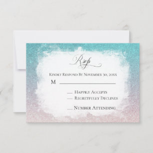 *~* Aquamariner Peach Glitzer Strand AR4 Wedding R RSVP Karte