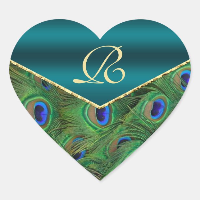 Aquamariner Peacock Monogramm-Umschlag Aufkleber (Vorderseite)
