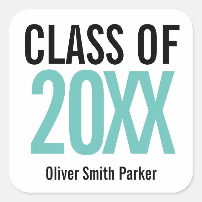Aquamariner Personalisierter Abschluss JEDES JAHR Quadratischer Aufkleber (Vorderseite)