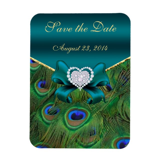 Aquamariner Pfau Save the Date Magnet (Vertikal)