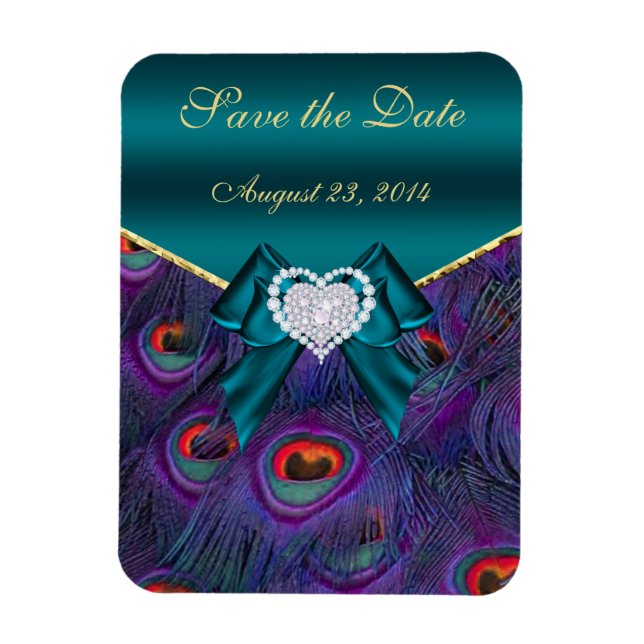 Aquamariner Pfau Save the Date Magnet (Vertikal)