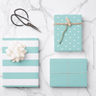 Aquamariner Polka Dot weich gestreift und fest Geschenkpapier Set