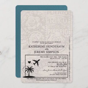 Aquamariner Puerto Rico Passport Hochzeit Einladun Einladung