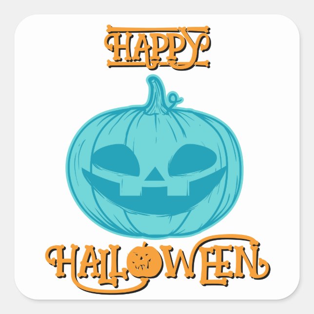 Aquamariner Pumpkin Happy Halloween Square Sticker (Vorderseite)