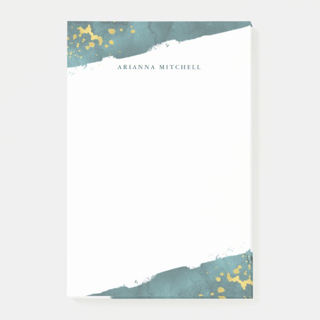 Aquamariner Romance | Watercolor und Gold Post-it Klebezettel (Vorderseite)