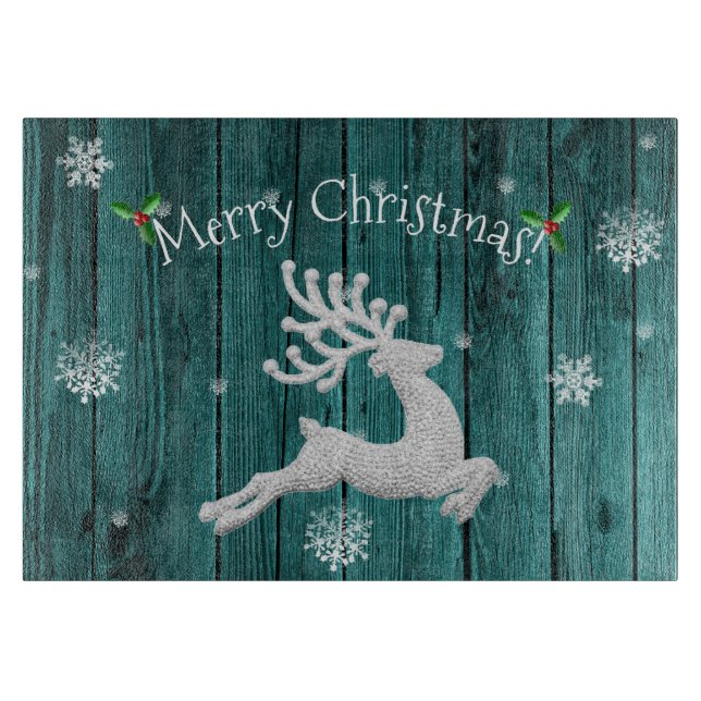 Aquamariner Rustikaler Weihnachtsbaum Schneidebrett (Vorderseite)