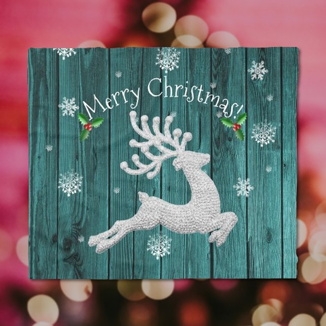 Aquamariner Rustikaler Weihnachtsmann Fleecedecke (Teal Rustic Christmas Reindeer Fleece Blanket)