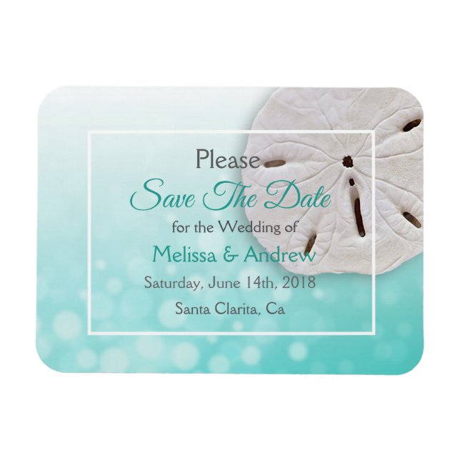 Aquamariner Sand Dollar Hochzeit rettet das Date M Magnet (Horizontal)