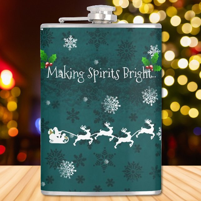 Aquamariner Schlitten- und Rentierkolben des Weihn Flachmann (Teal Santas Sleigh and Reindeer Flask)