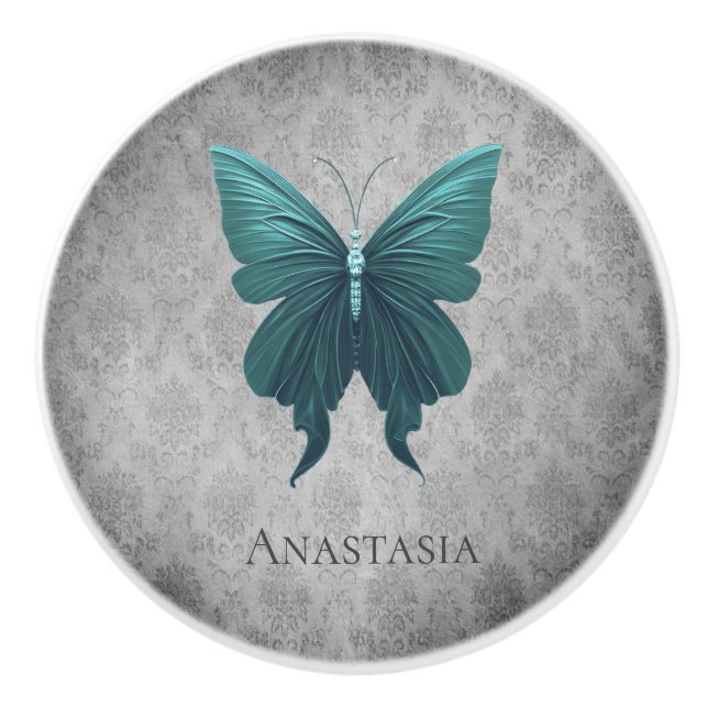 Aquamariner Schmetterling Keramikknauf (Vorderseite)