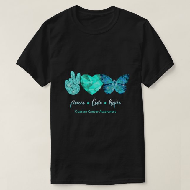Aquamariner Schmetterling Peace Liebe Hoffnung Ova T-Shirt (Design vorne)