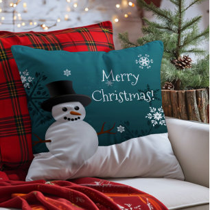 Aquamariner Schneemann Winter Szene Weihnachtsbaum Kissen