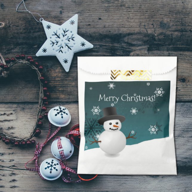 Aquamariner Schneemann Winterlandschaft Weihnachte Geschenktütchen (Teal Snowman Winter Scenery Christmas Favor Bags)