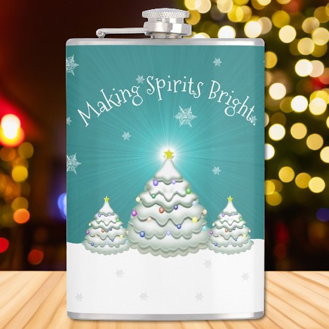 Aquamariner Schneeweihnachtskolben Flachmann (Teal Christmas Tree Flask)