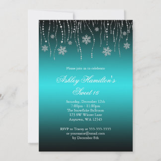 Aquamariner schwarzer Schneeflocke-Bonbon 16 Einladung