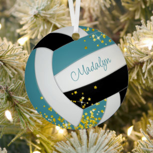 Aquamariner schwarzer Volleyball mit Goldstars Ornament Aus Metall