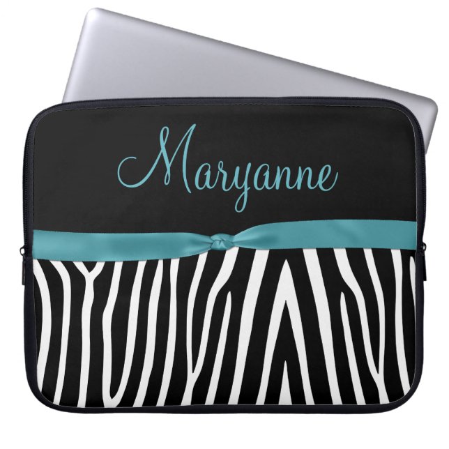 Aquamariner schwarzer Zebra-aquamarines Laptopschutzhülle (Vorderseite)