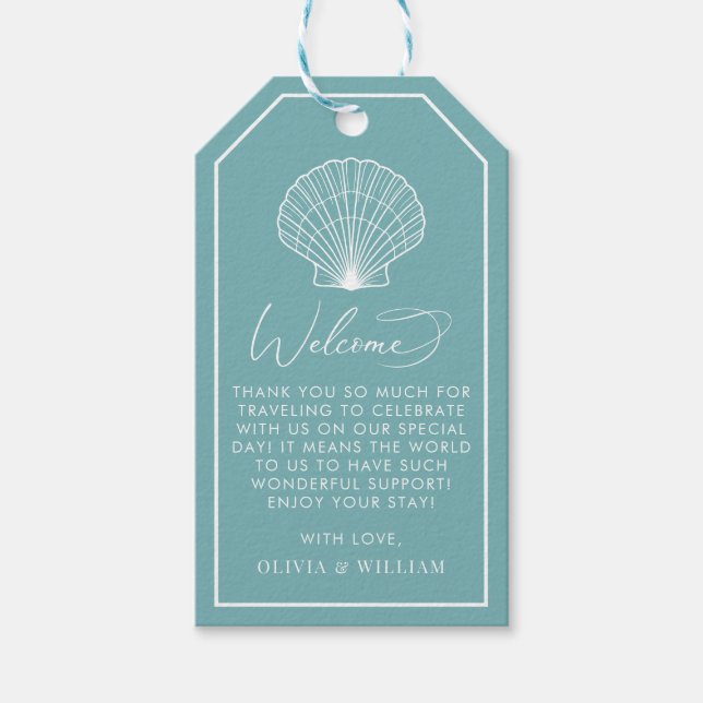 Aquamariner Seashell Beach Elegante Hochzeit Willk Geschenkanhänger (Vorderseite)