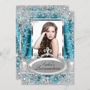 Aquamariner Silber Sparkle Jewel Snowflake Quincea Einladung
