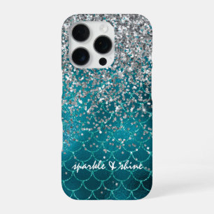 Aquamariner Silber Sparkle Mermaid personalisiert iPhone 16 Pro Hülle