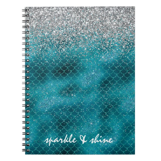 Aquamariner Silber Sparkle Mermaid personalisiert Notizblock (Vorderseite)
