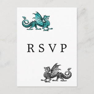 Aquamariner Silberdrache Hochzeit RSVP Postkarte