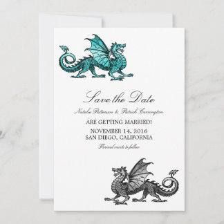 Aquamariner Silberdrache Save the Date einladen Einladung