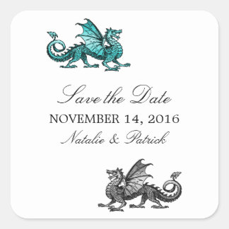 Aquamariner Silberdrache Save the Date Stickers
