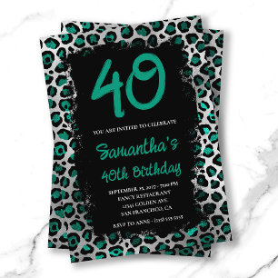 Aquamariner silberfarbener Leopard in Schwarz 40. Einladung