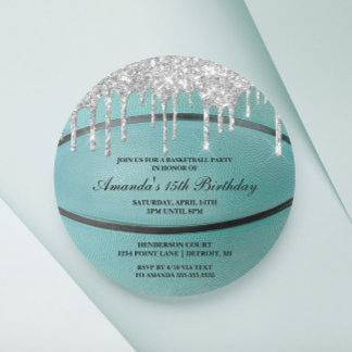 Aquamariner Silberner Tropfen Basketball Einladung