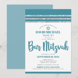 Aquamariner Silver Tallit Bar Mitzvah Bold modern Einladung