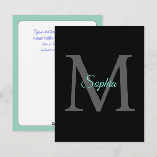 Aquamariner Skriptname Große graue Monogram-Schwar Feiertagskarte