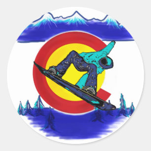 Aquamariner Snowboarder Colorado-Flaggensymbol Runder Aufkleber