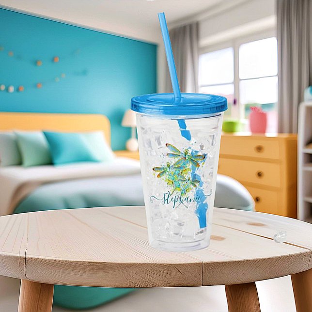 Aquamariner Spritzer der Libellen personalisiert Acryltrinkbecher (Von Creator hochgeladen)