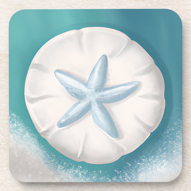Aquamariner Starfish und Sand Dollar Beachy Getränkeuntersetzer (Vorderseite)