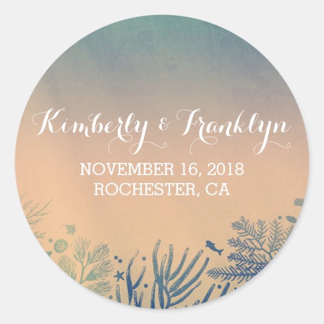 Aquamariner Strand und Blue Underwater Wedger Stic Runder Aufkleber (Vorderseite)