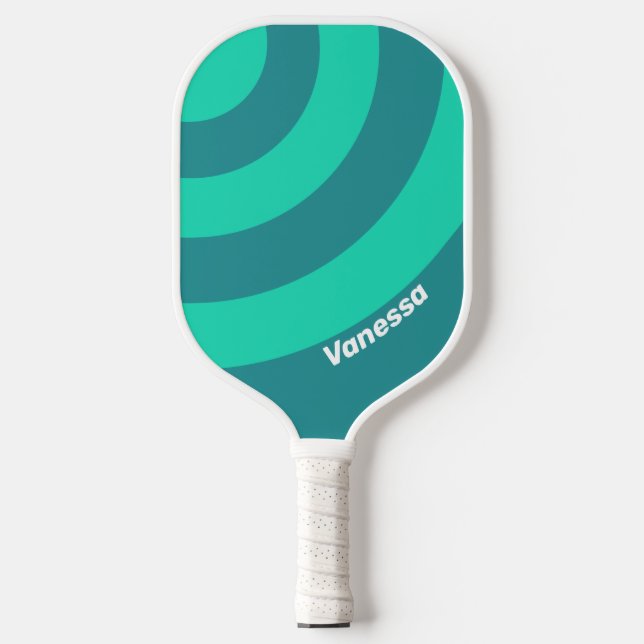 Aquamariner Strandbrise-Kreis Streifen mit Namen Pickleball Schläger (Vorderseite)