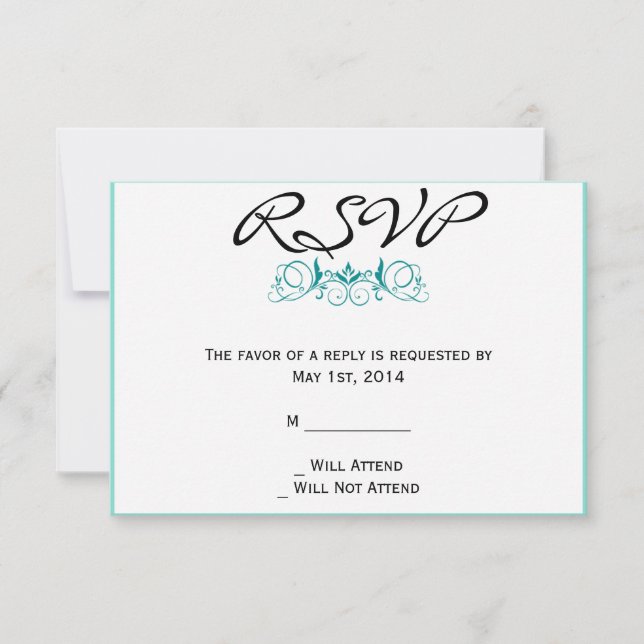 Aquamariner Streifen mit floraler Akzent-Antwortka RSVP Karte (Vorderseite)