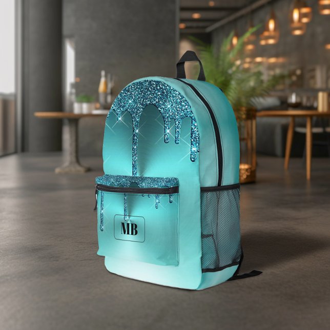 Aquamariner Tropfen aus metallischem Glitzer Mit M Bedruckter Rucksack (Von Creator hochgeladen)